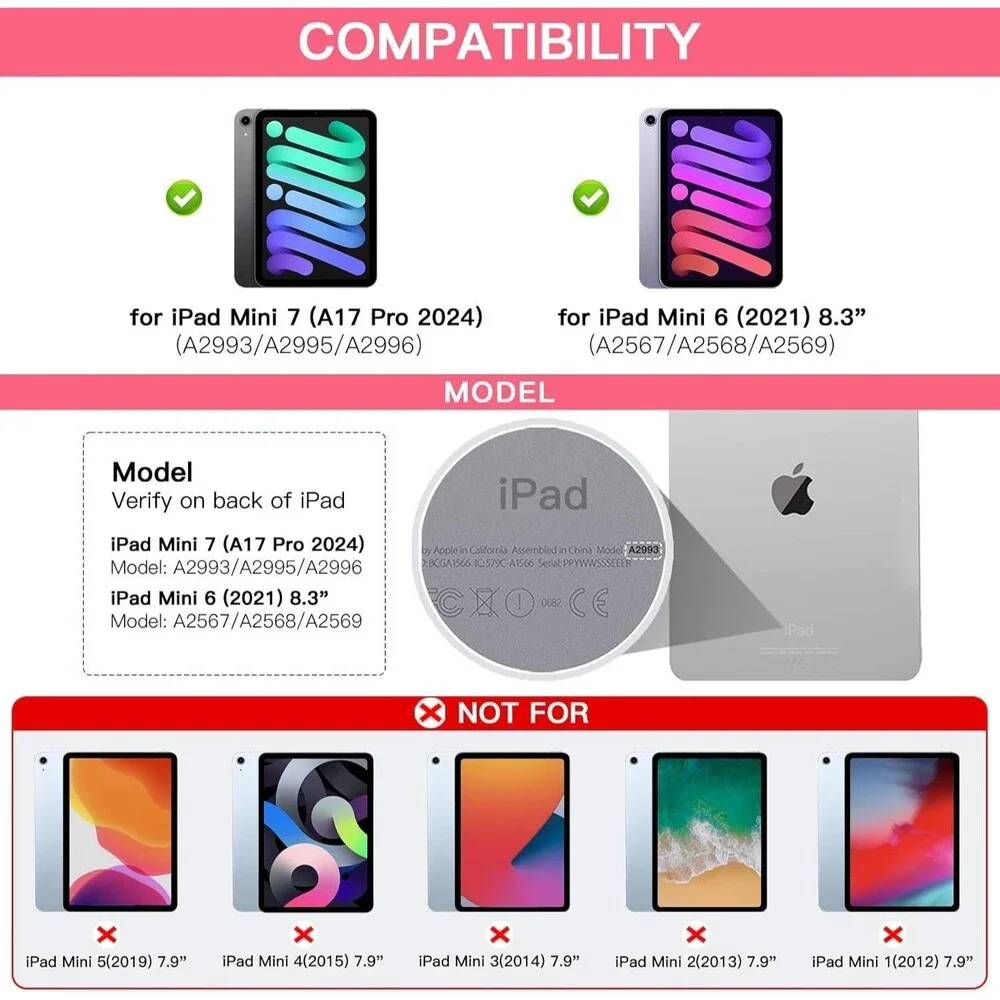 iPad mini 7 (A17 Pro, 2024) & Mini 6 (2021) Case with Keyboard, 7 Colors Backli